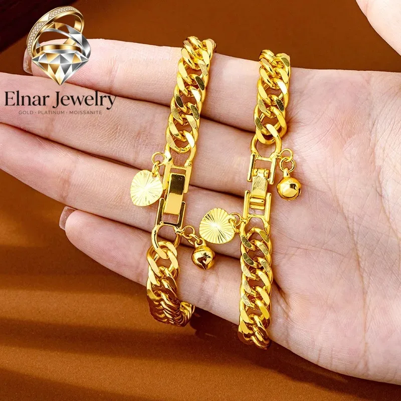 Elnar Jewelry Luxury 24K 9999 Pure Gold real gold Women's Bell Clasp Boss Bracelet Chain Bracelet