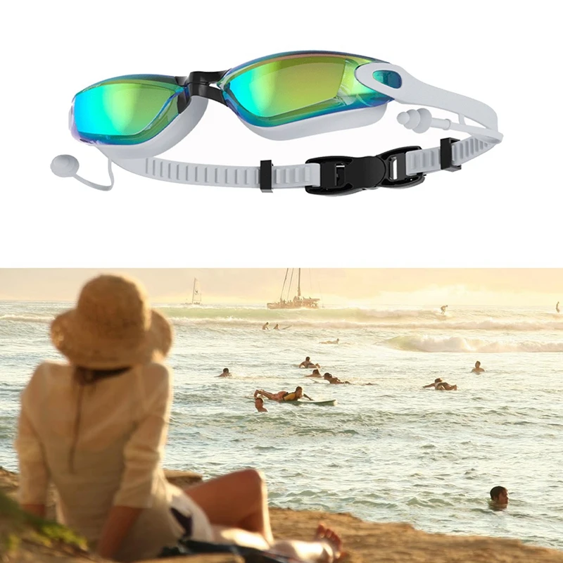 Swimming Goggles With Earplug Design, Waterproof, Fog-Proof, UV-Proof, Suitable For Men, Women And Teenagers