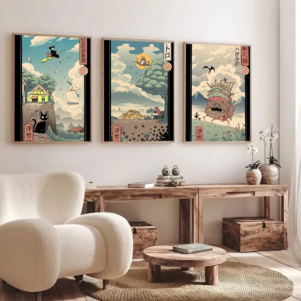 Studio Ghibli Ukiyo-e Vintage Posters Sticky Vintage Room Home Bar Cafe Decor Kawaii Room Decor