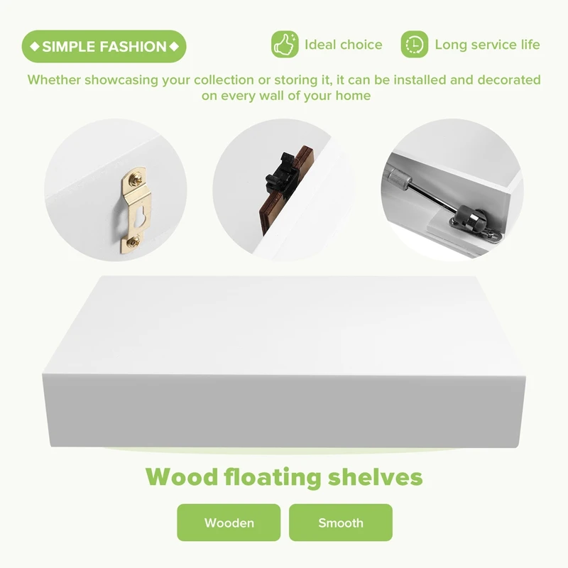 Solid Wood Floating Shelf with Hidden Compartment, Wall-Mounted Storage Rack, Home Decor A-A63M