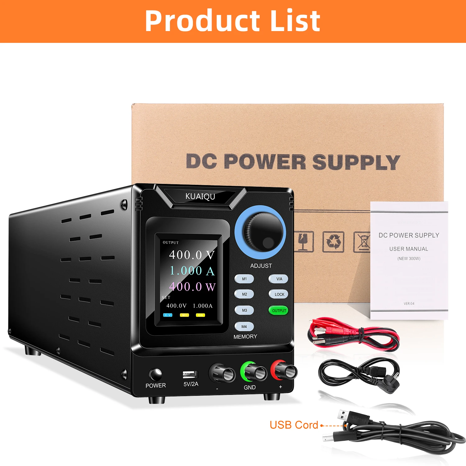 KUAIQU RS232/USB High Power Adjustable LAB Power Supply 1000V 800V 400V 300V 600V 30V 5A 10A Memory Storage,Output,Software PC