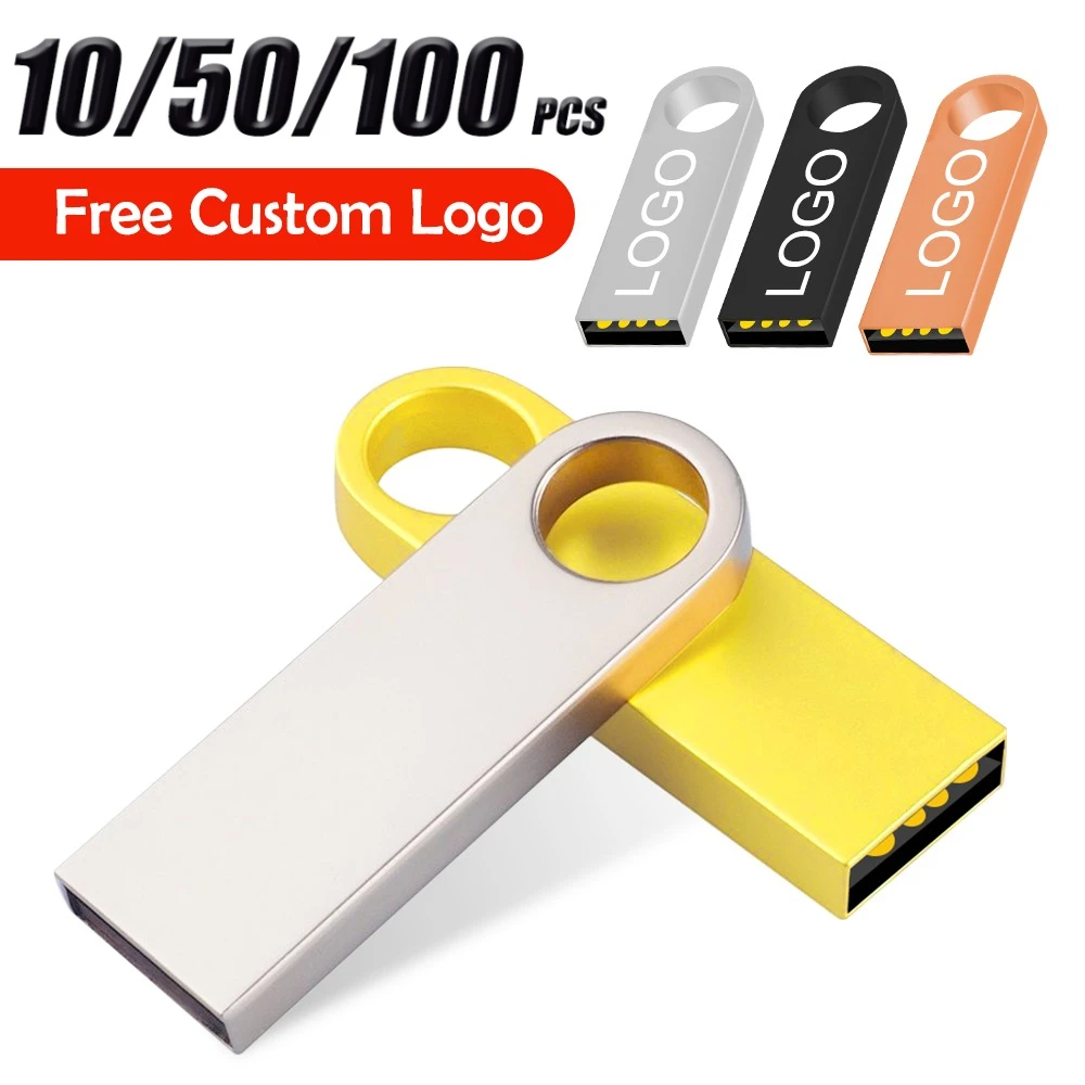 

10/50/100PCS Metal Pen Drive 64GB 32GB 16GB USB Flash Drive 8GB 4GB U Disk 2GB 1GB 128M 256M 512M Key Usb Stick Free Custom Logo