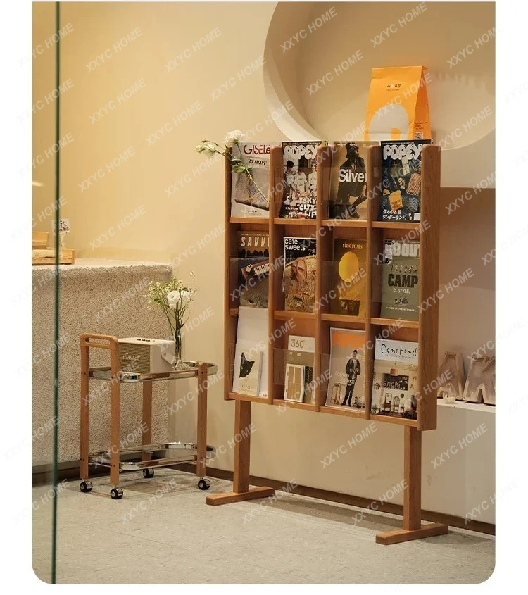 Y Medieval Solid Wood Reading Display Magazine Bookshelf Japanese Newspaper Storage Rack CD Holder Floor-Type File Showing Stand