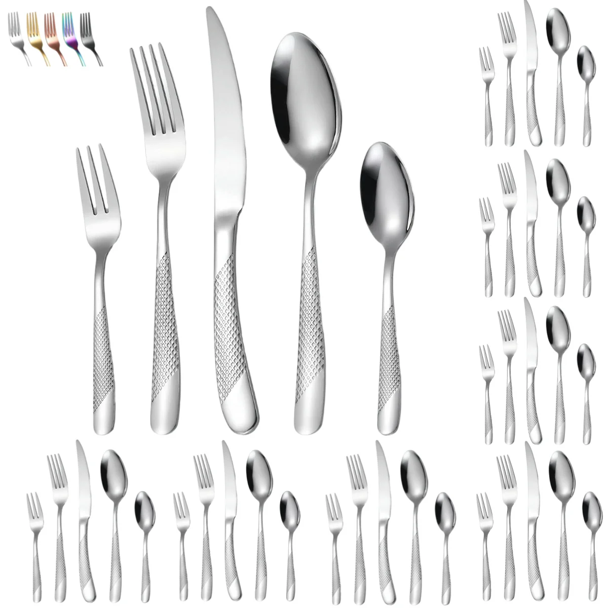 A · HOUSEWARE Kitchen Utensil Silverware Hammered Stainless Steel Flatware Set for 8 ,40 Pieces Eating Utensils, Tableware Set