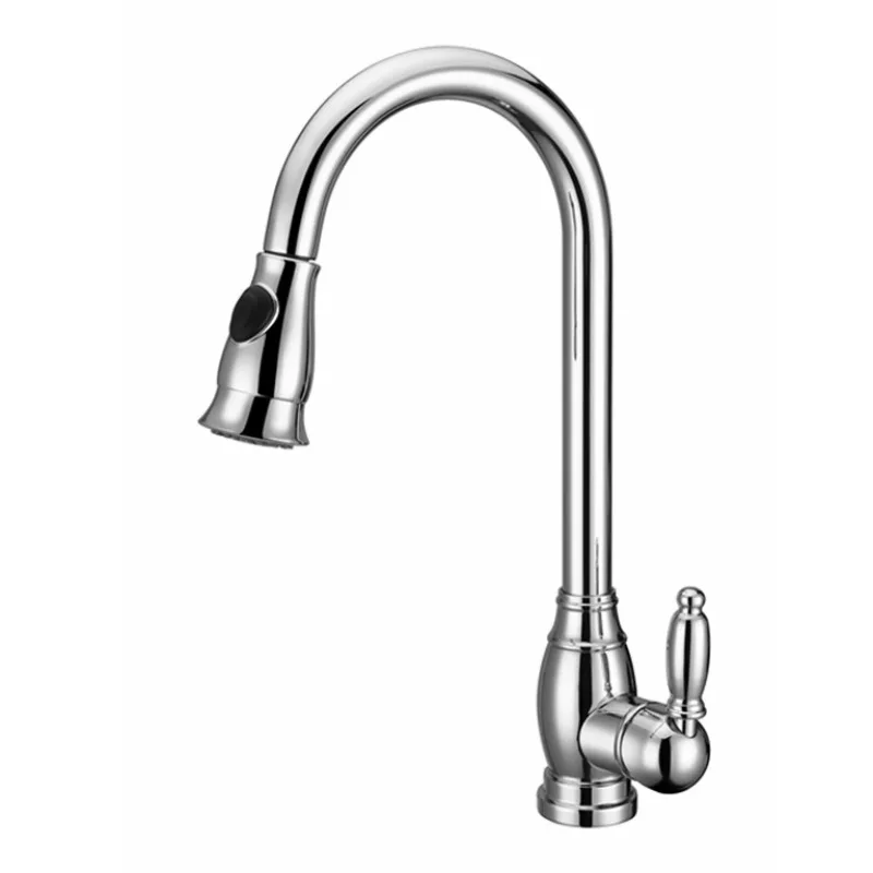 

European kitchen pull-out multi-functional faucet hot and cold bronze single hole sink