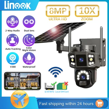 Linook V380 10X Dual-Objektiv 4K Outdoor-Sicherheitsnetzwerkkamera drahtlose WIFI Solar Closed-Circuit-Fernseher WLAN-Solarkamera