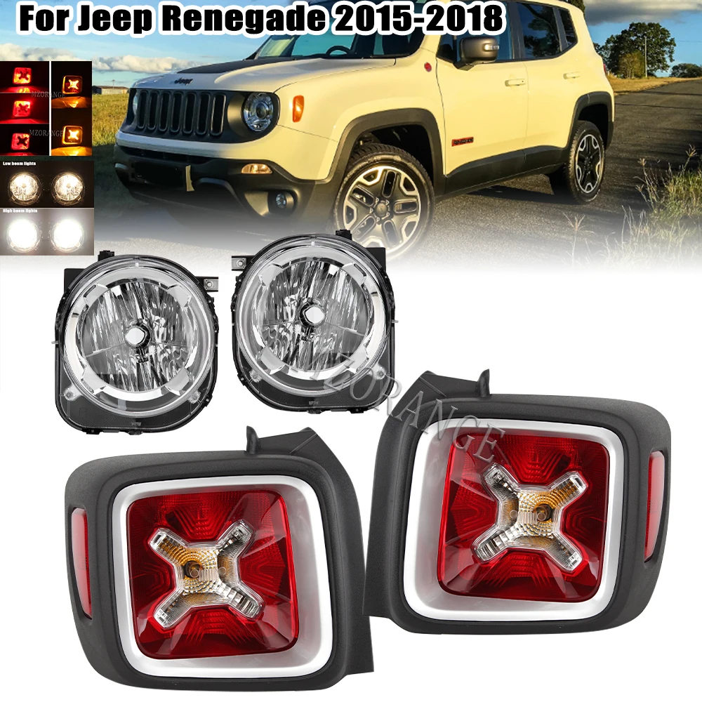 

For Jeep Renegade 2015 2016 2017 2018 Headlamps Halogen 2Pcs +Taillights 2Pcs