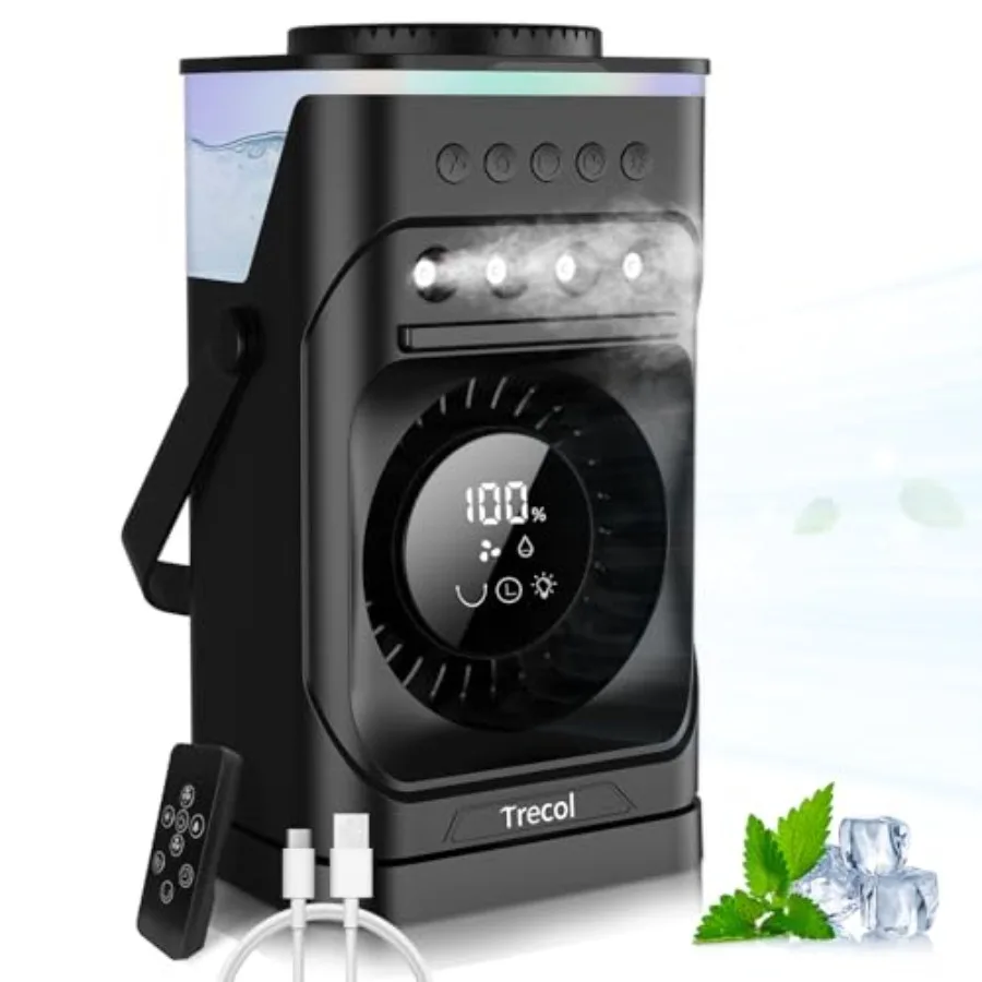 

Portable Air Conditioner Fan for Home Office Bedroom, ABS Plastic Gray, 10000 mAh Battery with Timer, 900ML Misting Tank 3 Spra