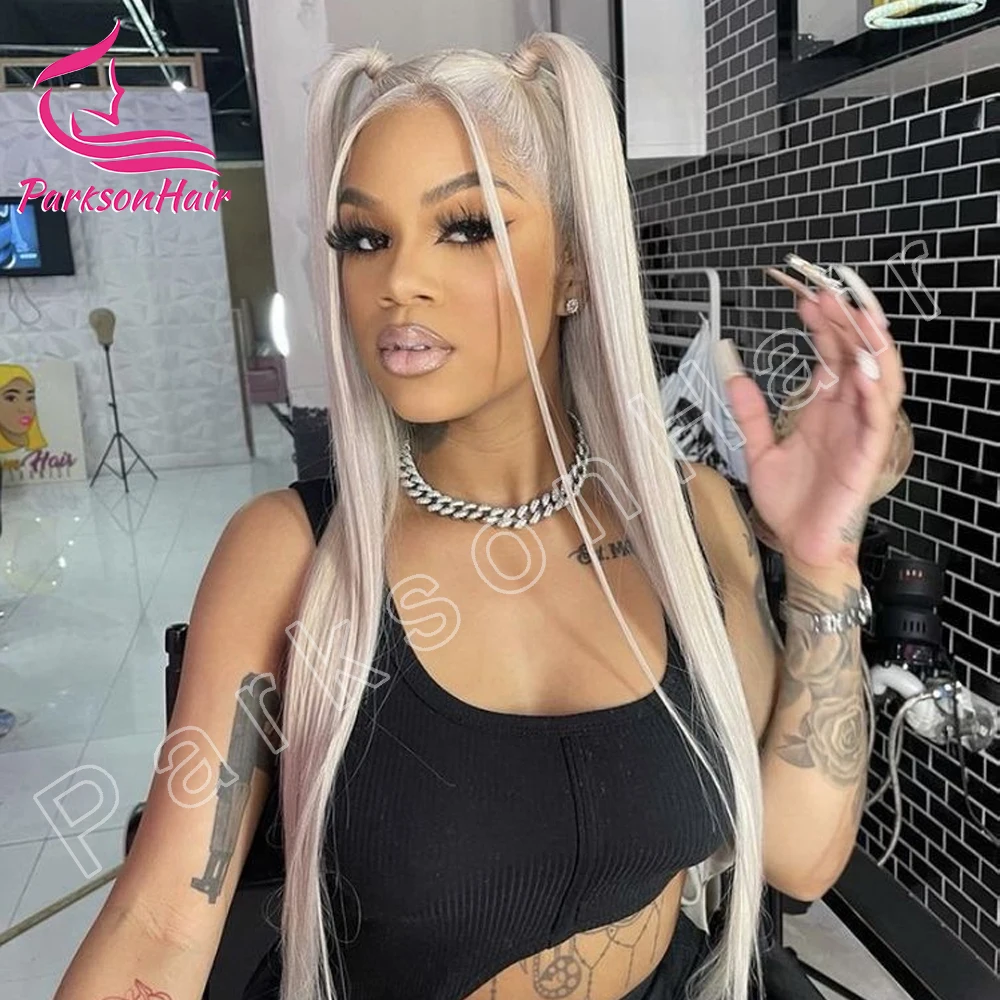 60# 13x4 13x6  HD Transparent Lace Frontal Wig Brazilian Straight 613 Colored Human Hair T Part Lace Front Wigs Pre Plcuked