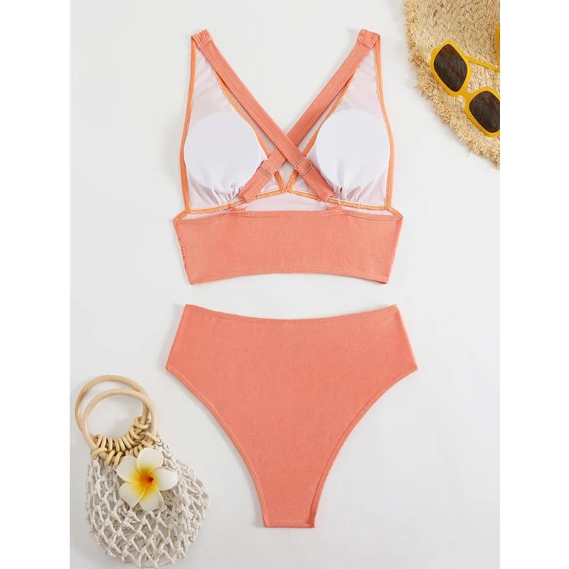 FASKO latest style cross back solid color bikini swimsuit women's one piece swimsuit 2025 bikini suit summer beach swimsuit