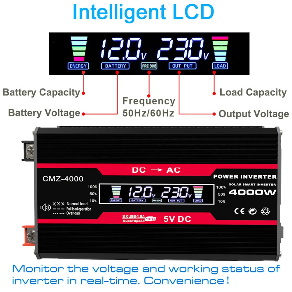 

4000W Car Inverter Converter 12V to 110V/220V Modified Sine Wave Charge Converter Voltage Transformer Car Adapter