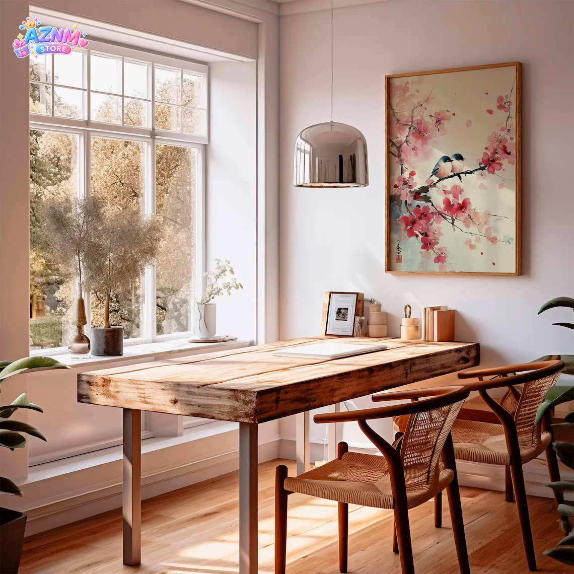 Tranquil Cherry Blossom & Birds Wall ArtTraditional Japanese Art Canvas Painting, Nature Enthusiasts,  Anyone Who Loves Peaceful