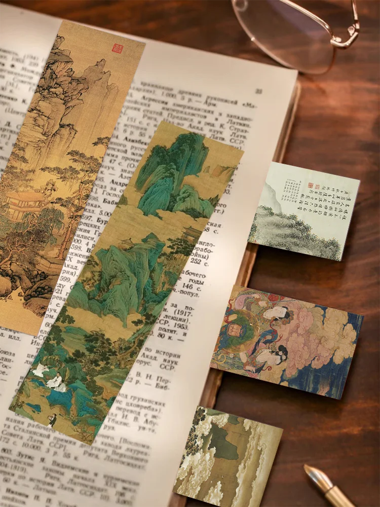 30pcs Chinese bookmark Ancient ink and landscape painting Reading page logo Diary notebook book mark card Student creative gift