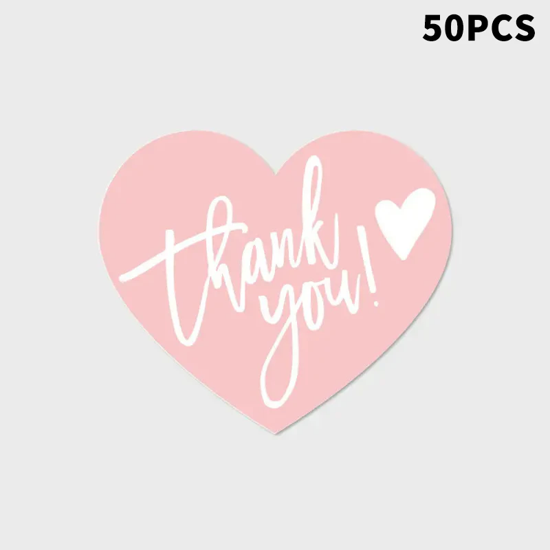50pcs Pink Heart Shape Thank You Tag Packaging Decoration Boxes Card Gift Decor DIY Wrapping Hang Labels Thanks Card