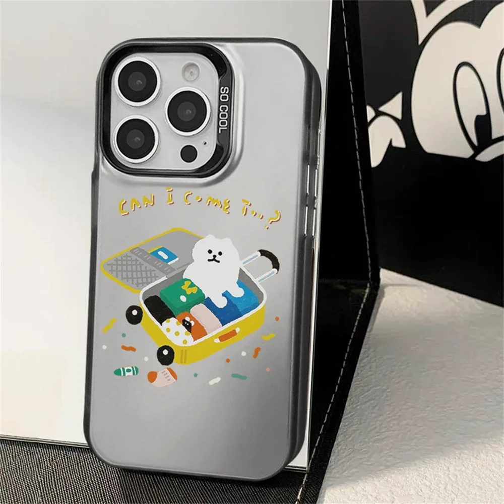 Cute Cartoon Luggage Cat Phone Case for iPhone 16 14 15 Plus 12 13 mini 11 Pro Max XR Hard IMD Plastic Cover for Women Girls