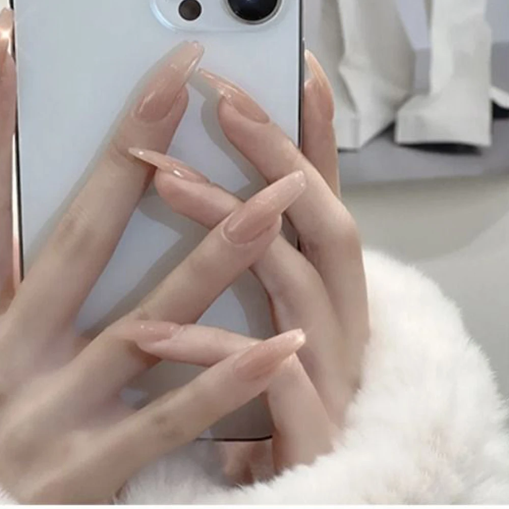 24Pcs/Box Bright Solid Color Fake Nails New Women Manicure Long Ballet False Nails Detachable Full Cover Press-on Nail Tips