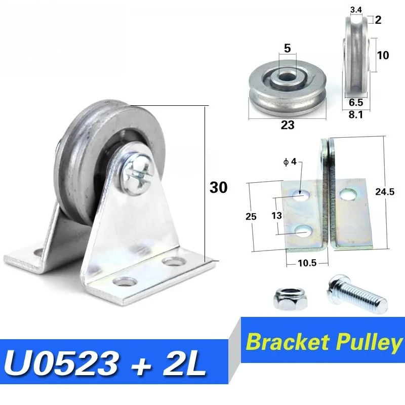 Bracket Logam Tipe U/L Pandu Roda Cekung dengan Roda Bantalan dan Roller Pulley