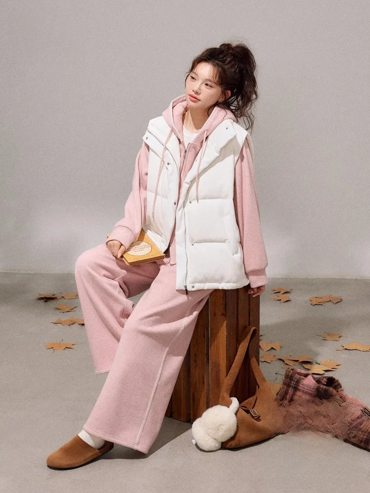 

Zhang Da, зимняя одежда больших размеров, толстовка с капюшоном, повседневный комплект брюк, милые длинные брюки с высокой талией на подкладке