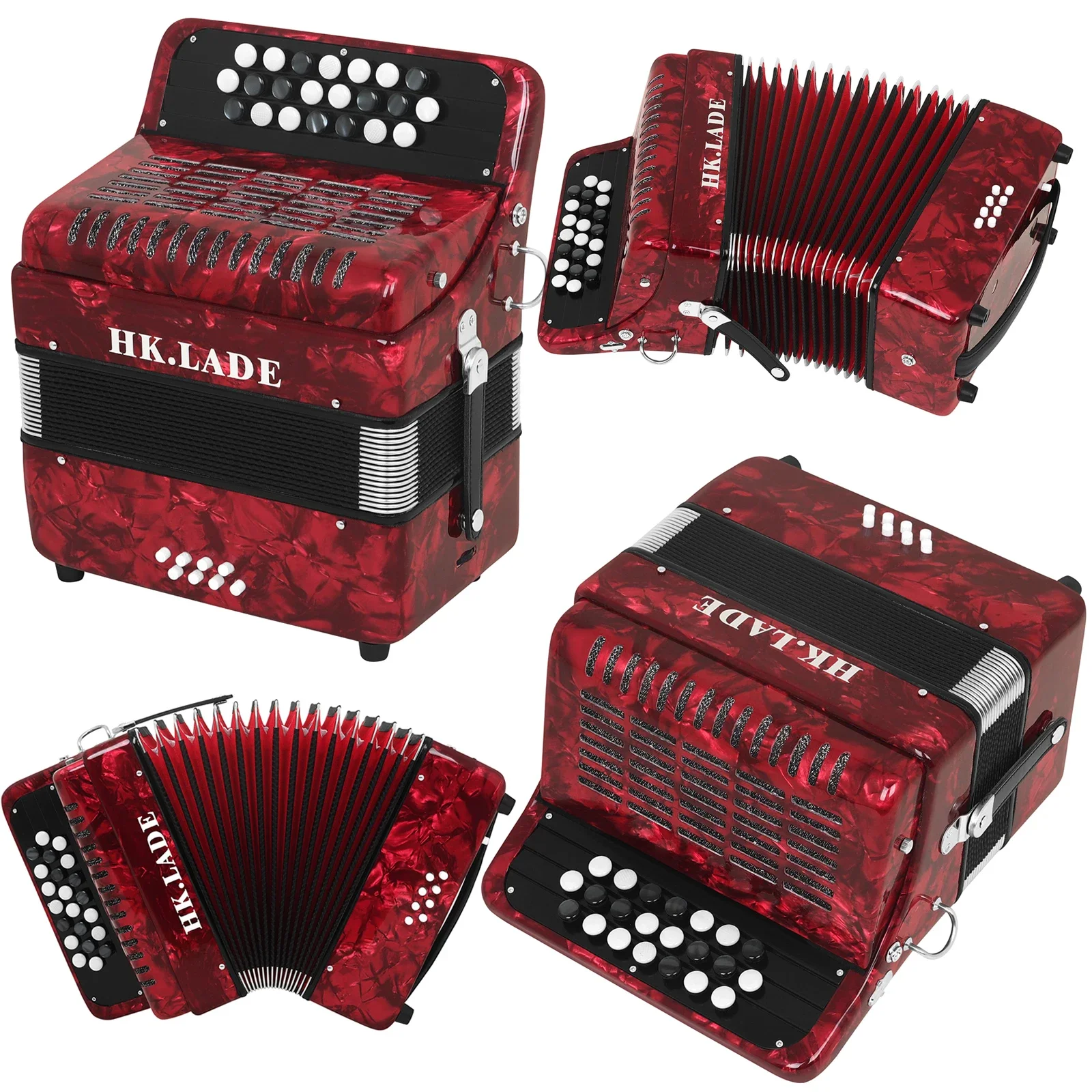 HK·LADE AH-10 Bayan Accordion 22 keys 8 Bass Accordion Red Professional Sheepskin Bellows Accordion with Storage Bag Strap Parts