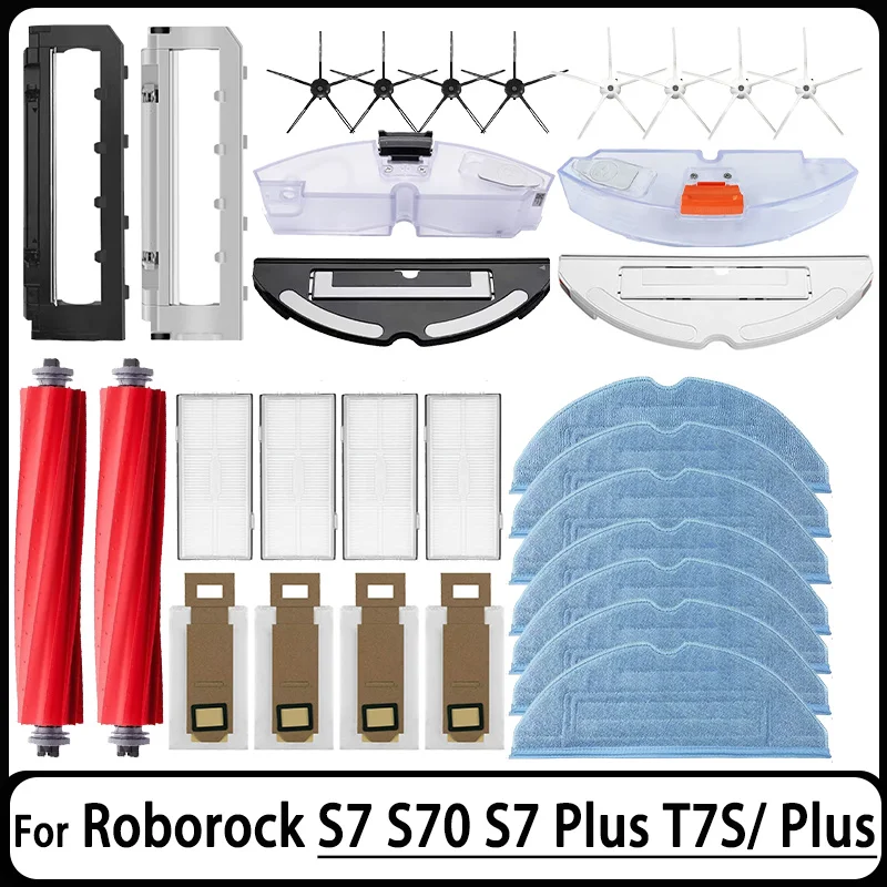 Für Roborock S7/S7 Plus T7S/T7S Plus Roboter Ersatz-Staubsaugerzubehör: Hauptbürste, HEPA-Filter, Wischmopps, Staubbeutel.