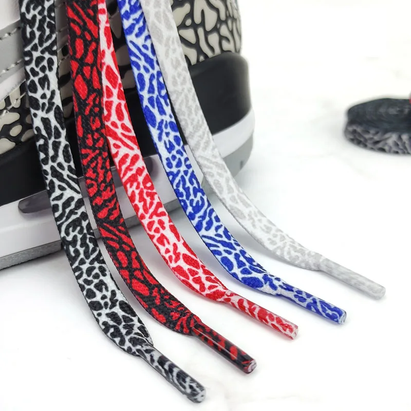 AF1 Shoelaces Flat Burst Crack Texture Rope Sports Shoe Laces Leopard Print Cement Flame Red Printing Shoestring 17 Colors