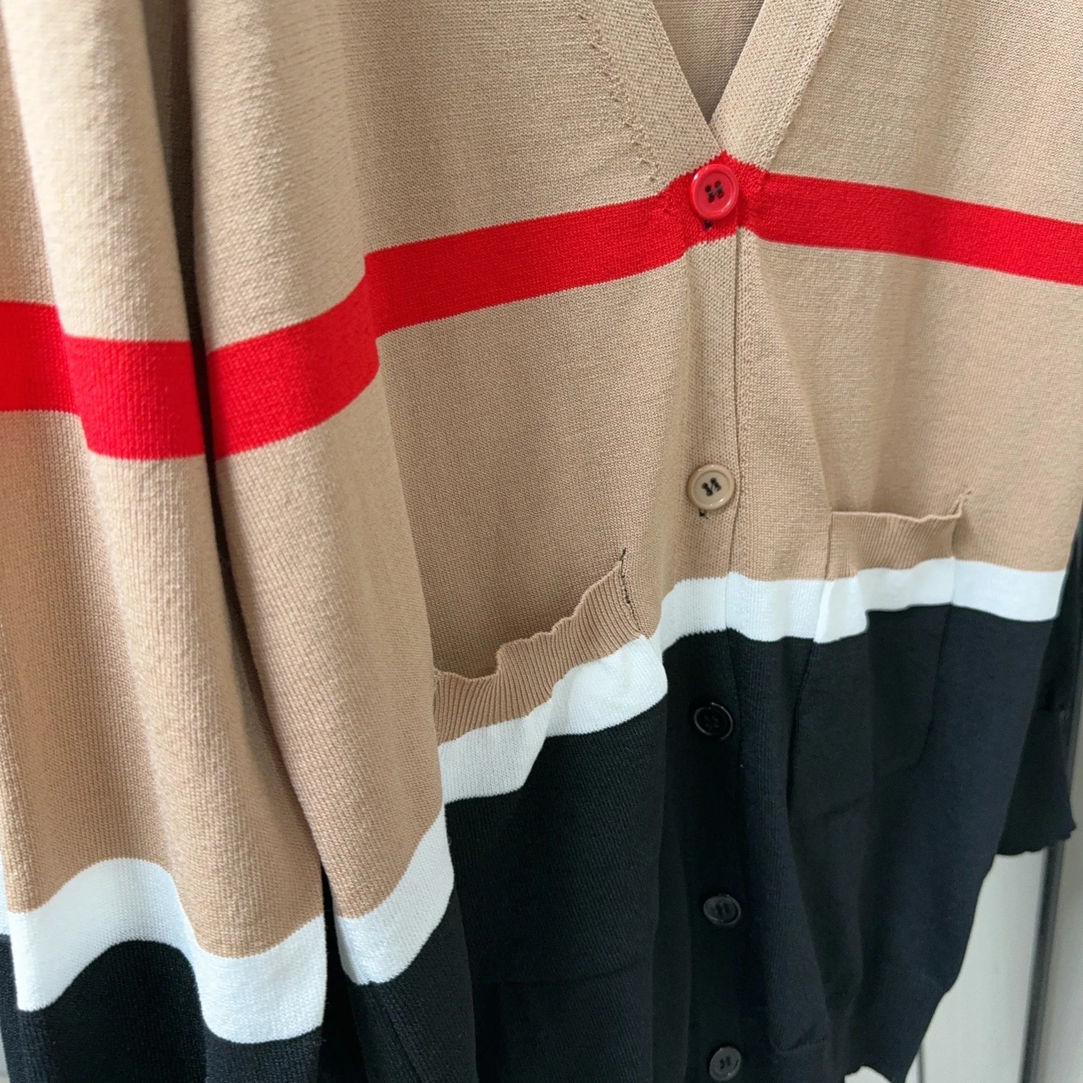 

Lin Summer V-Ne Open Cardigan Sweater Set Women Summer Retro Color Blo Striped Long Sve Thin Outerwear Knitted Top