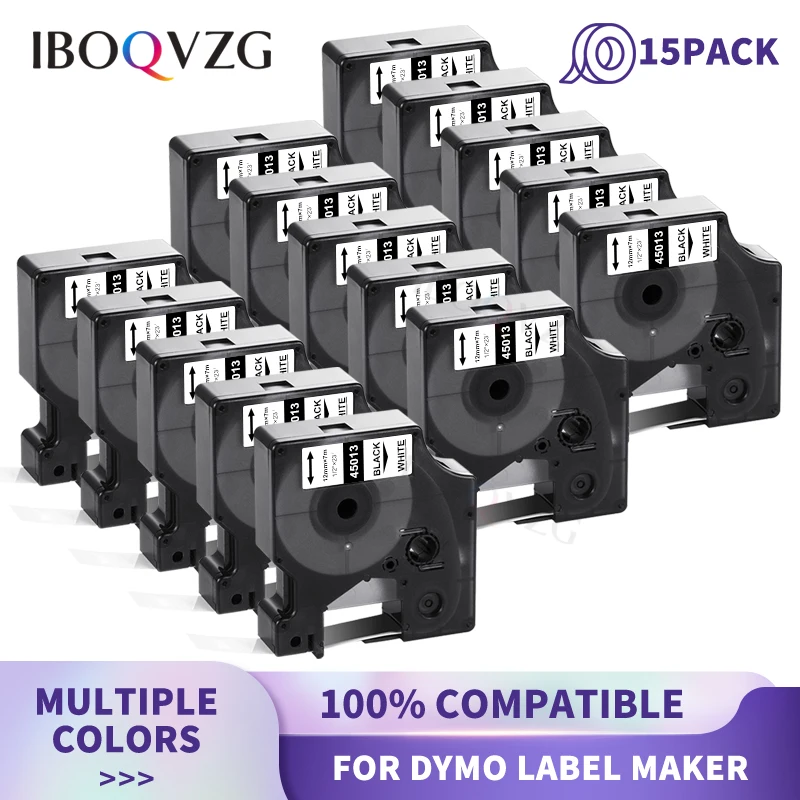 

IBOQVZG 15X 45013 45010 Совместимая лента для этикеток Dymo D1 12 мм 45018 для принтера этикеток Dymo LabelManager 160 280 210 260P