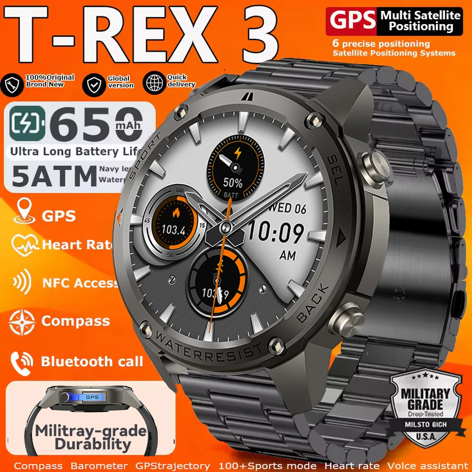 

10ATM Waterproof GPS Smart Watch for Men Built-in Dual-band GNSS Compass Military Sports Smart Watch Compatible with HUAWEI IOS