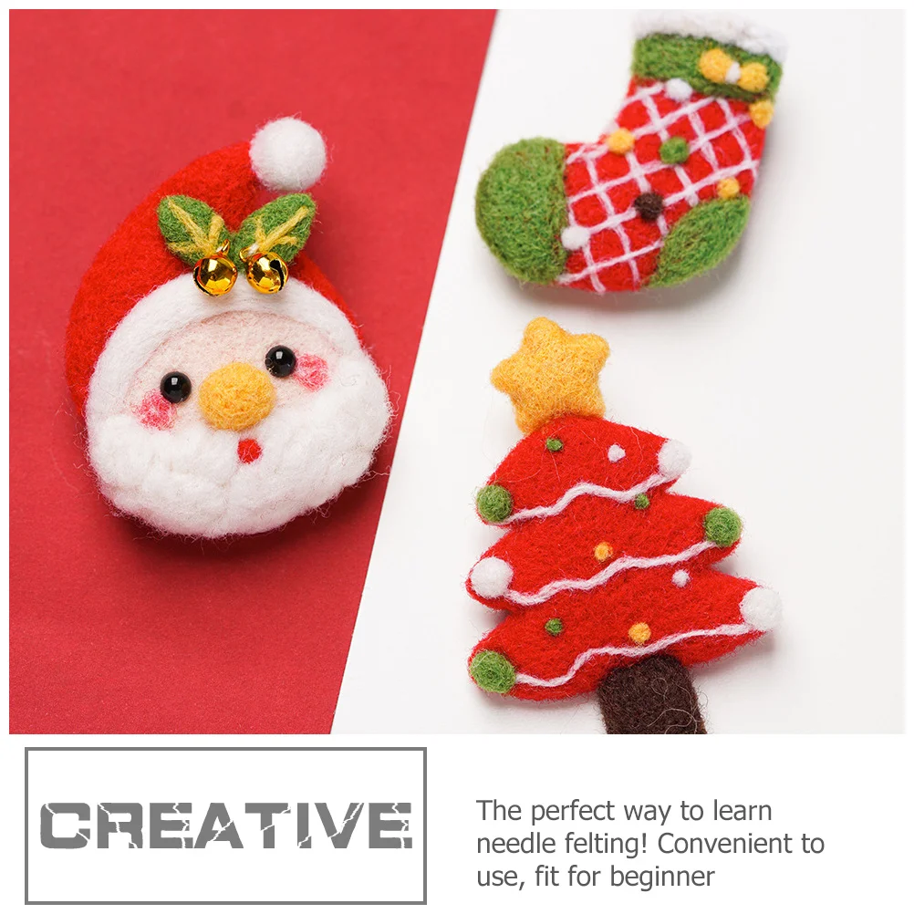 

3Sets Christmas Brooch Needle Felting Kits DIY Wool Felt Materials Xmas Hairpin Craft Supplies Beginner Felting Starter Kit