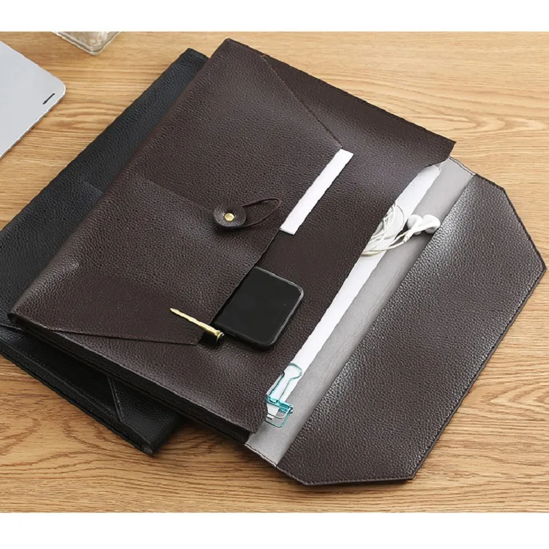 

File Folder Large Capacity Document Bag Strap Buckle Waterproof PU Business Briefcase for Office Bill Organizer