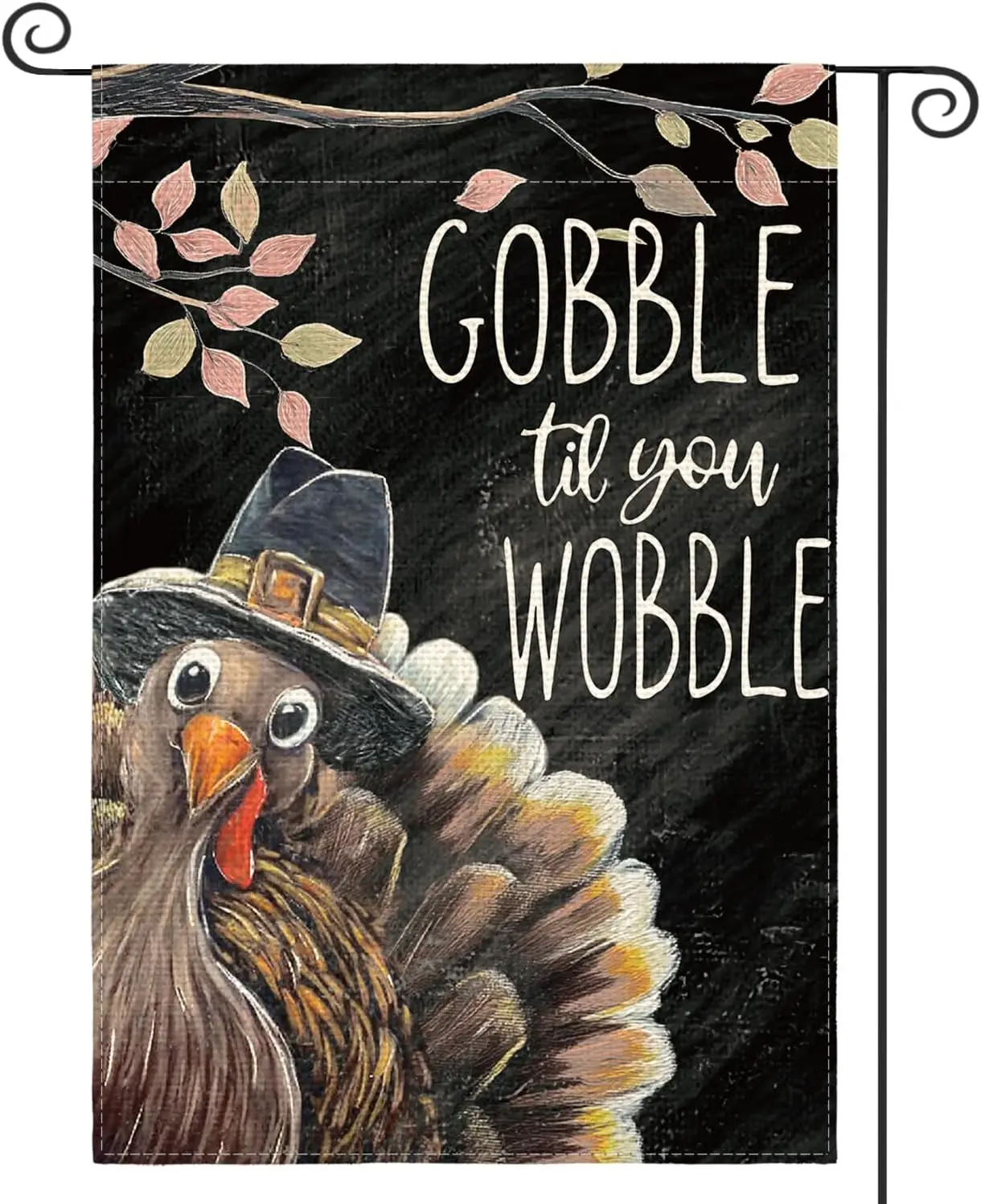 Thanksgiving Turkey Garden Flag 12x18 Inch Double Sided, Gobble Til You Wobble Fall Harvest Holiday Yard Outdoor