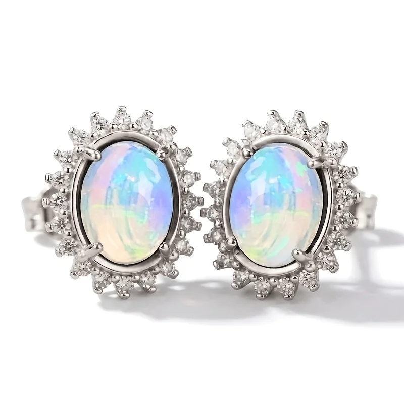 1pair 68mm Natural Opal S925 Sterling Silvery Stud Earrings | Brilliance | Y2K | Christmas, Black Friday, Halloween Gifts 003