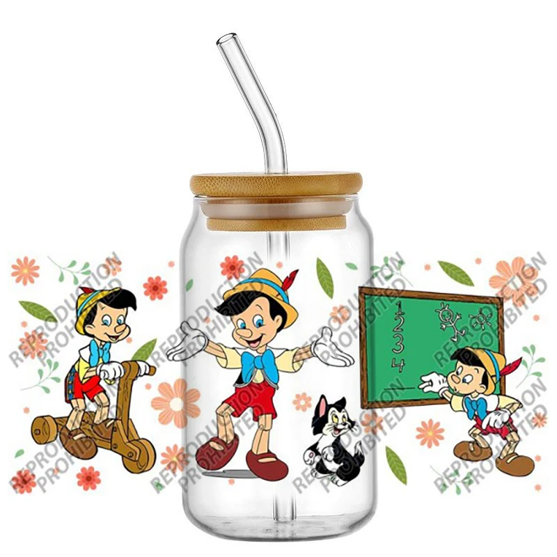 Hotsale Popular Cartoon Lovely Pinocchio 16oz UV DTF 3D Transfer Sticker Decals For Glass Can Cup Craft DIY Gift Creative