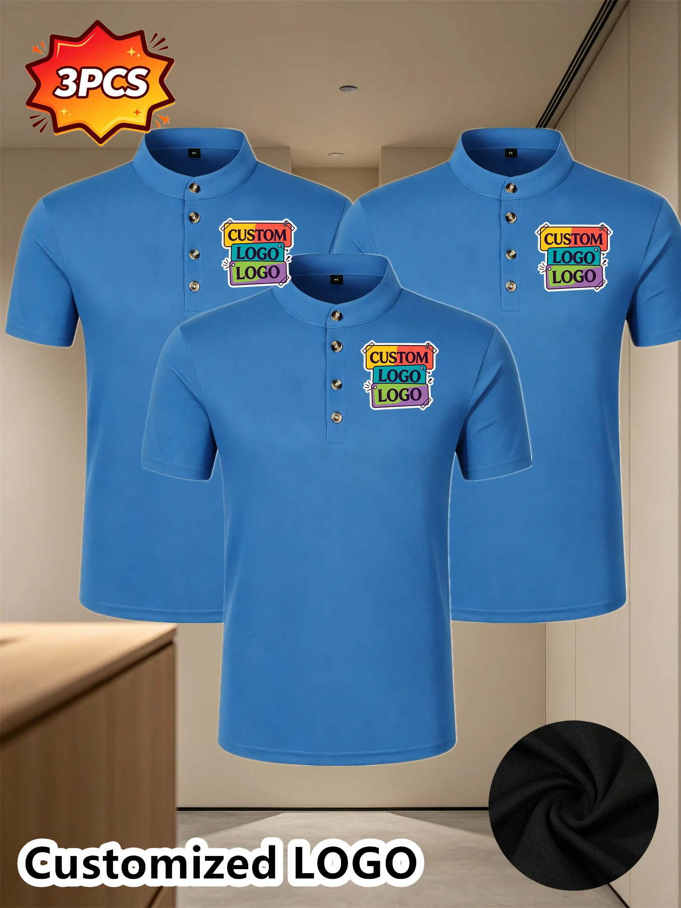 3-piece Customized Logo Breathable Polo Shirt Casual Company Group Clothing Lapel Short Sleeve Polo Shirts Work Clothes Print