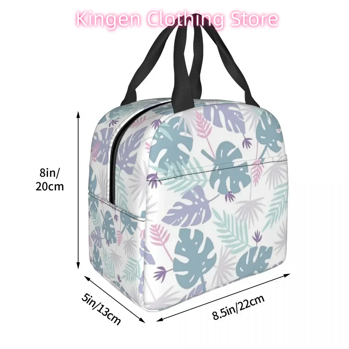 80s Purple Pastel Paradise Tropical Leaves Insulated Lunch Bags Resuable Picnic Bags Lunch Tote for Woman Work Children School