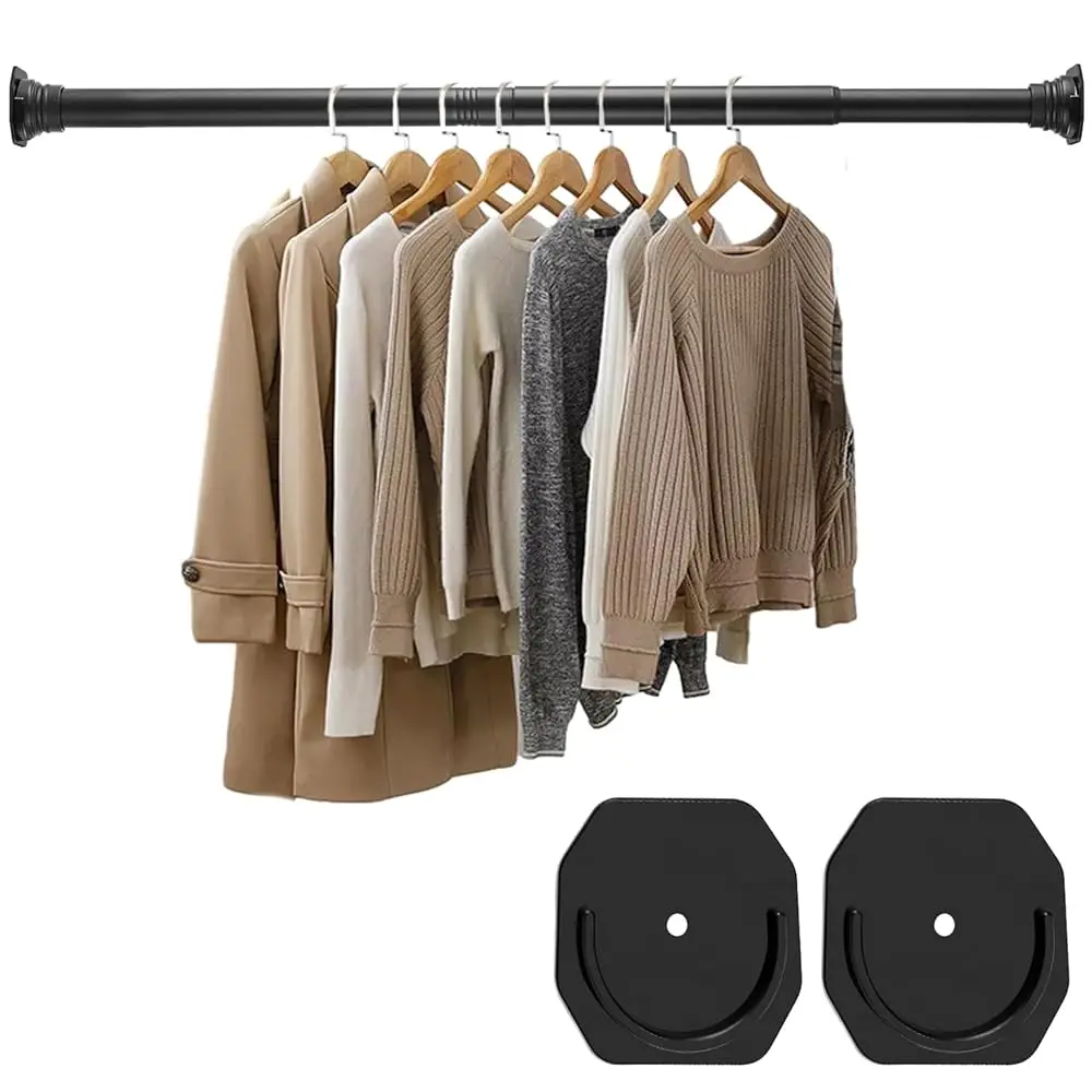

Closet Rod For Hanging Clothes, With No Drilling Holder 30 To 88 Hes Adjustable Matte Bla Closet Rods, Space Saving Tension