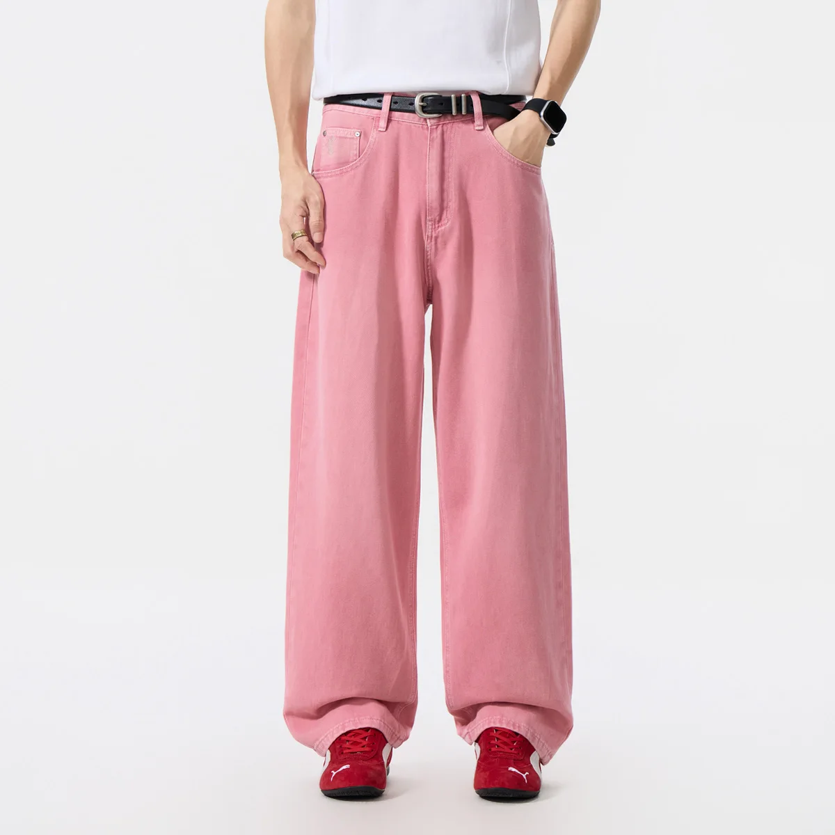 

Pink Jeans Men Streetwear Fashion Hip Hop Vintage Denim Loose Casual Straight Wide Leg Baggy Jeans Pants Man Trousers