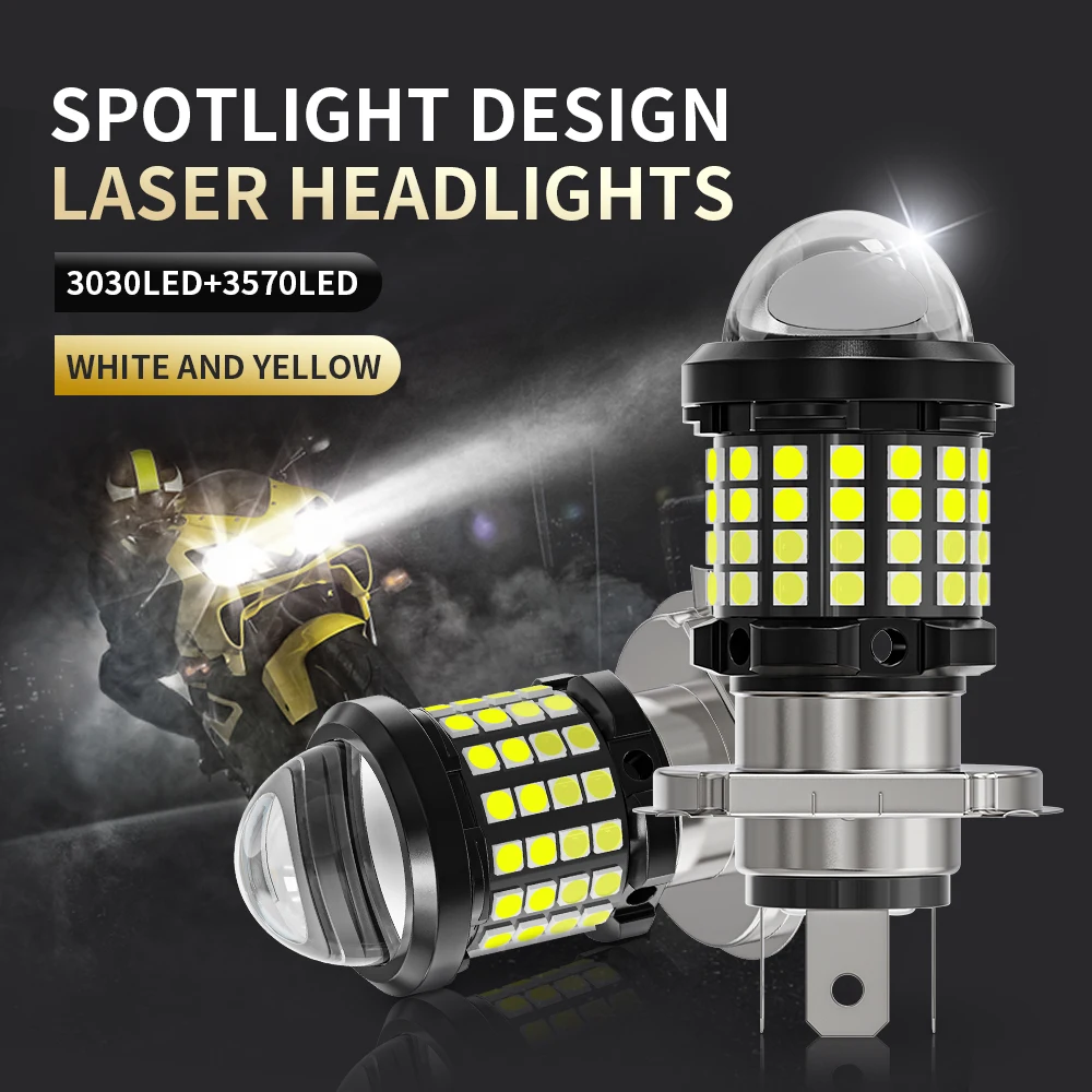 High Power Motorcycle Headlight Bulb LED H4  Hi/Lo Beam H6 With A HD Spotlight Scooter ATV Accessorie Car Fog Lamp White Yellow