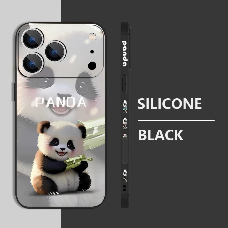 شريط للرسغ الحبل حافظة هاتف من البولي يوريثان آيفون 17 16 15 برو ماكس 12 13 14 برو ماكس اير 11 كارتون الباندا مطبوعة غطاء سيليكون ناعم