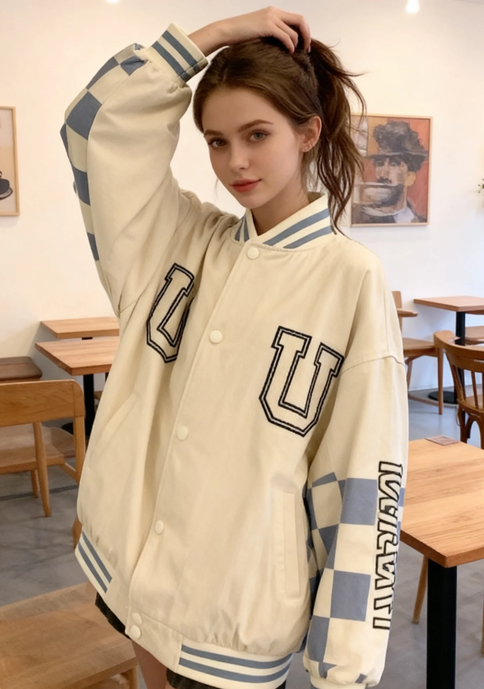 

Женские бейсбольные куртки королевского синего цвета, весенние, эластичные, износостойкие, с металлическим леопардовым принтом, на шнурке, с тиснением