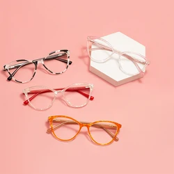 TR90 Cat Eye Glasses Frame And Acetate Temple Transparent Plastic Kitten Spectacle With Spring Hinge For Prescription Lenses