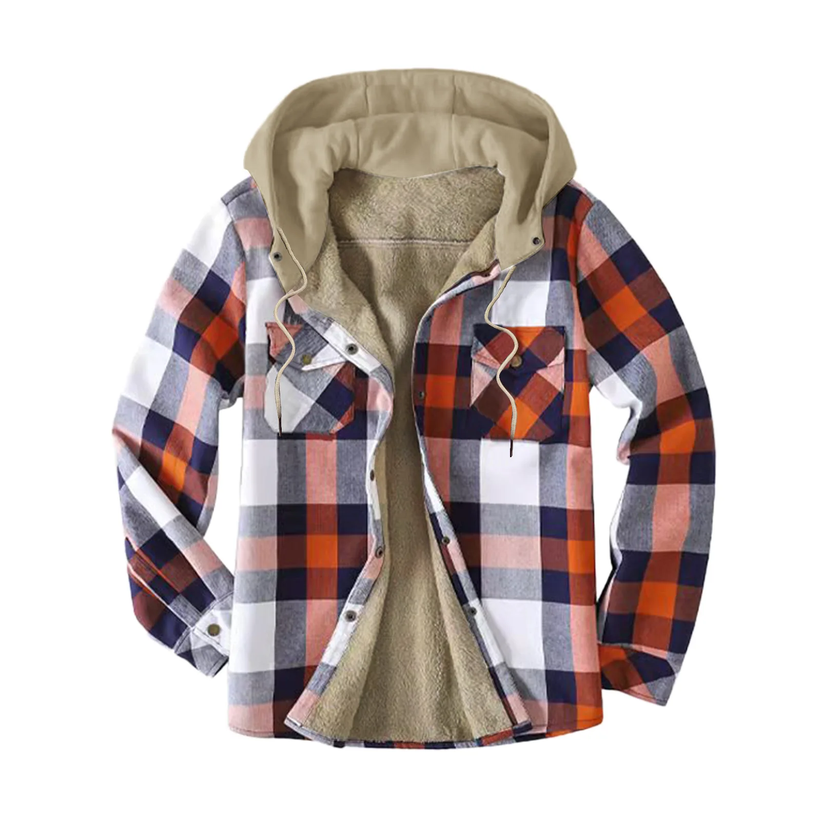 

Mens Flannel Shirt Jacket with Hooded Thicken Warm Quilted Lined Women Plaid Jacket Coat Hoodie Fall Winter Outwears