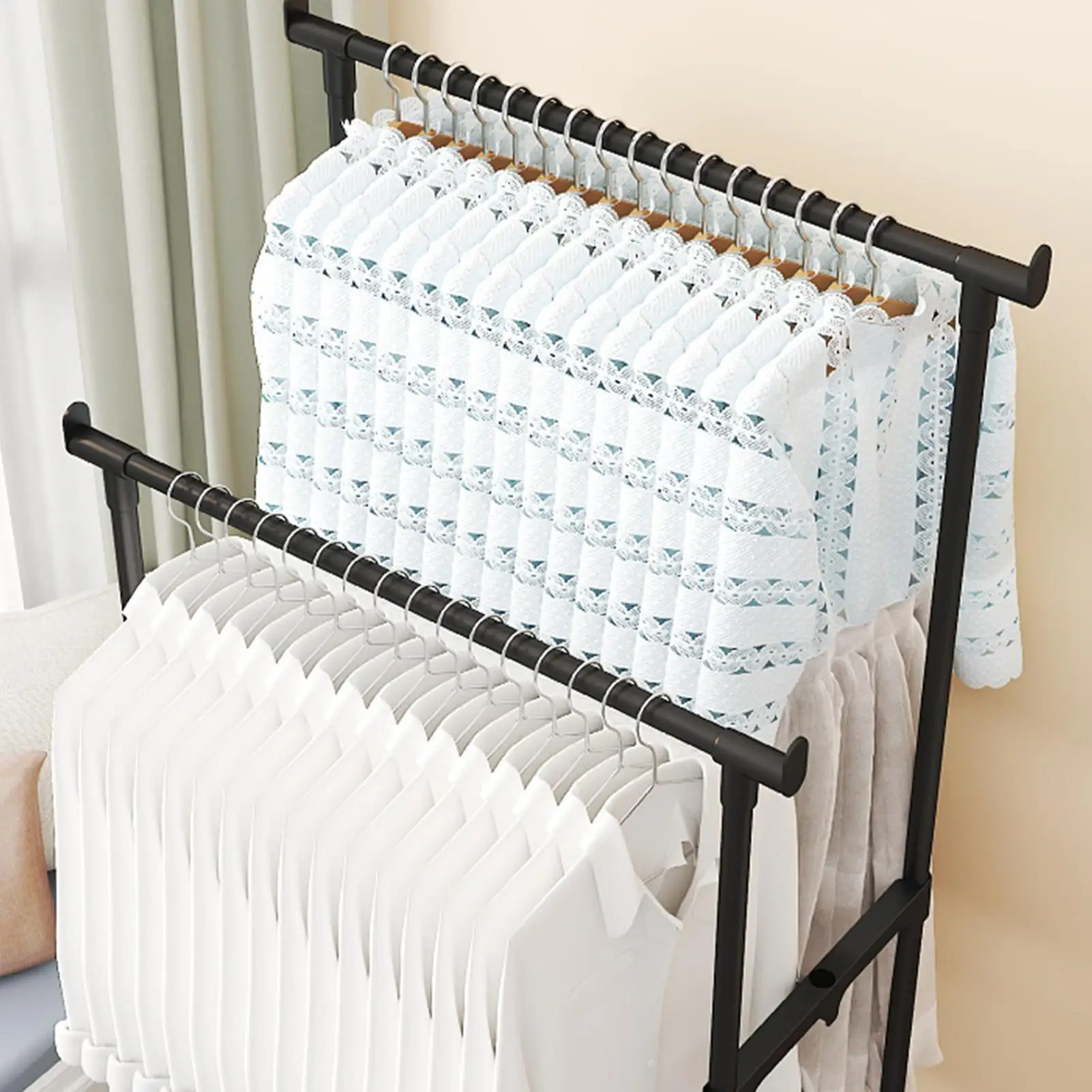 

Double-Rod Clothes Rack Clothes Rack With Hooks Hanging Clothe Organizer Movable Clothes Organizer Rack With Wheels