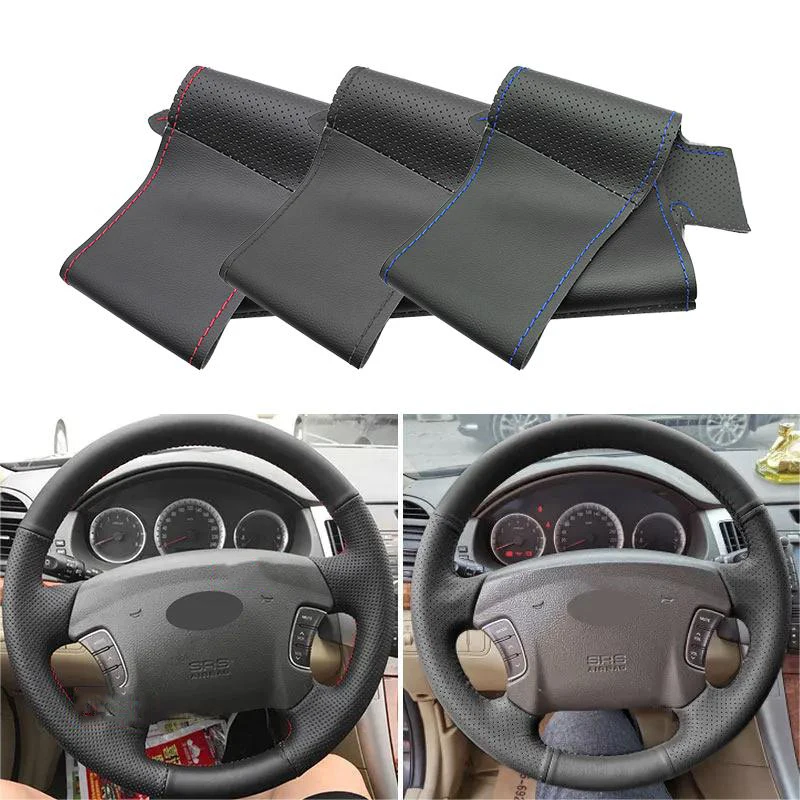 Perforated Leather Hand Sewing Steering Wheel Cover For Hyundai Azera 2005-2010 Sonata NF NFC 2005-2010 Kia Carens 2007-2011