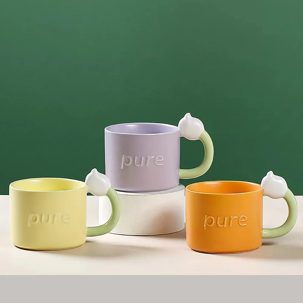 Floral Handgrip Porcelain Mugs Korean Style Ins Contrast Color Ceramic Drinkware 360ML Breakfast Milk Mug Cup Coffee Cups