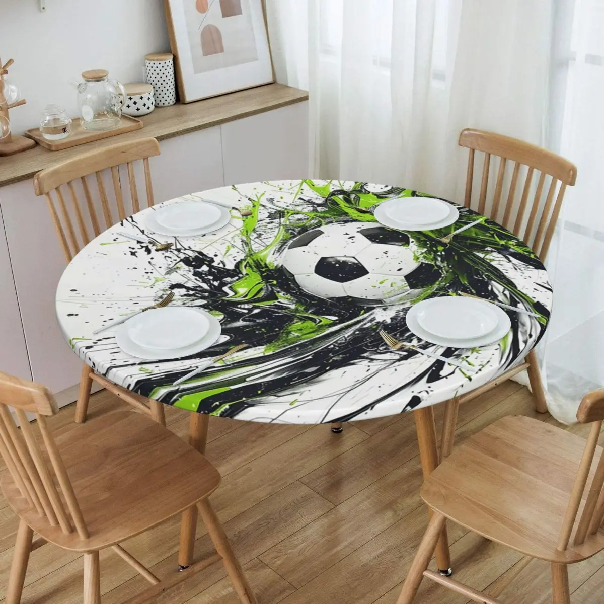 Abstract Colour Soccer Splash Ink Football Art Watercolor Round Tablecloth Table Cloth for Kitchen Events Dining Table Cover