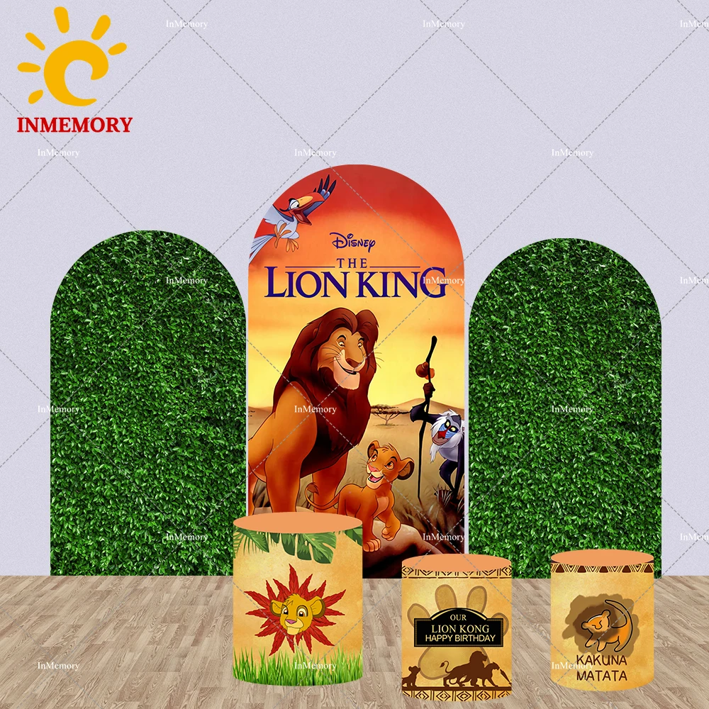 Leão dos desenhos animados rei arqueado pano de fundo parede crianças festa de aniversário decoração suprimentos folhas verdes chá de fraldas fundo cilindro cobre