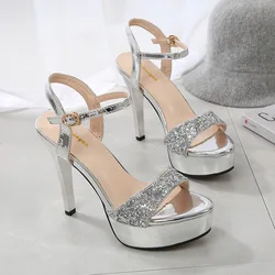 Sexy Women Sandals Woman Summer 2024 Bling Female Peep Toe Thin Heels Party Dance Shoes Platform Sandal Designer Shoes Women