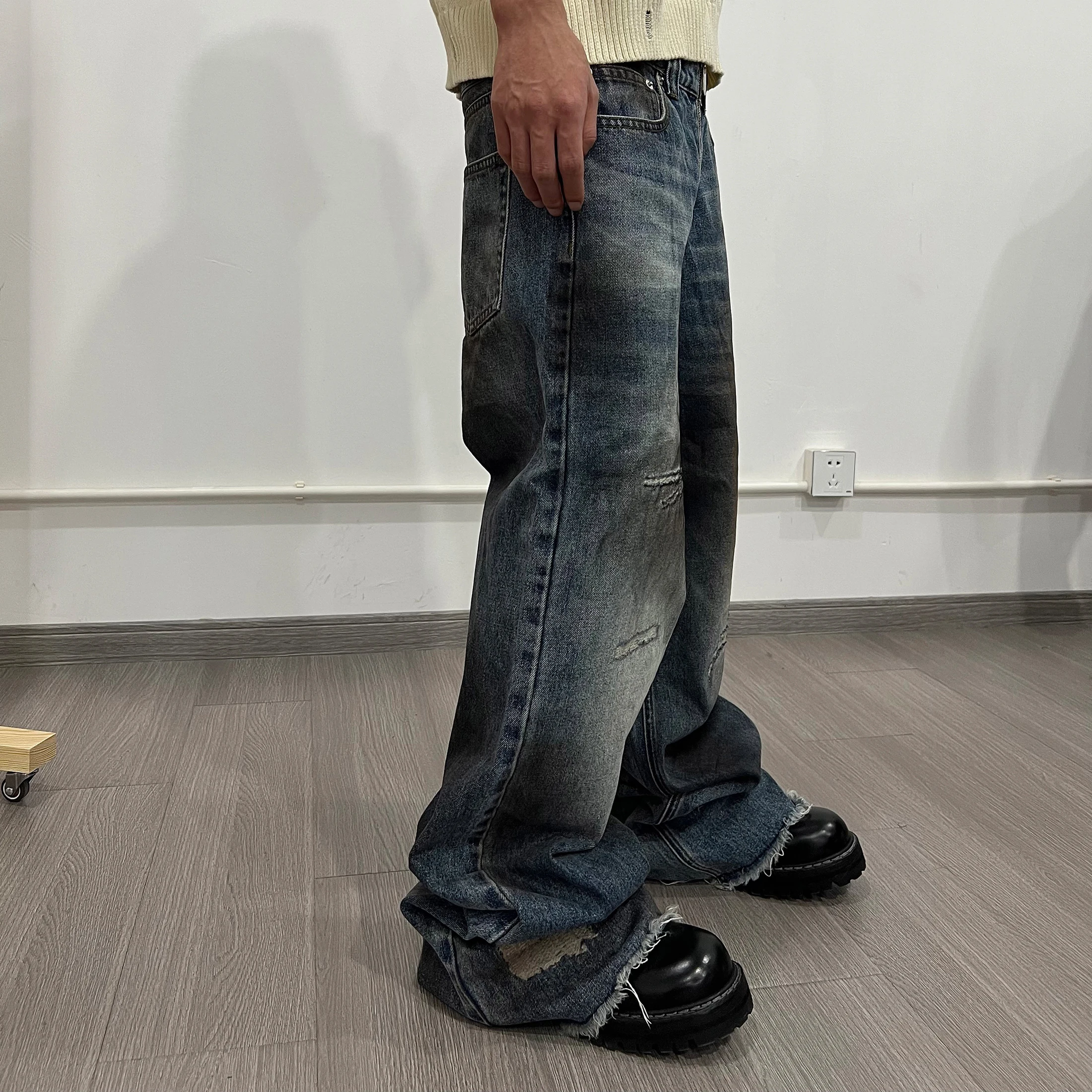 NIGO Men's Spring And Autumn Dirty Vintage Old Denim Jeans High Street Trend Spring And Summer Straight Pants #NGTOP11953