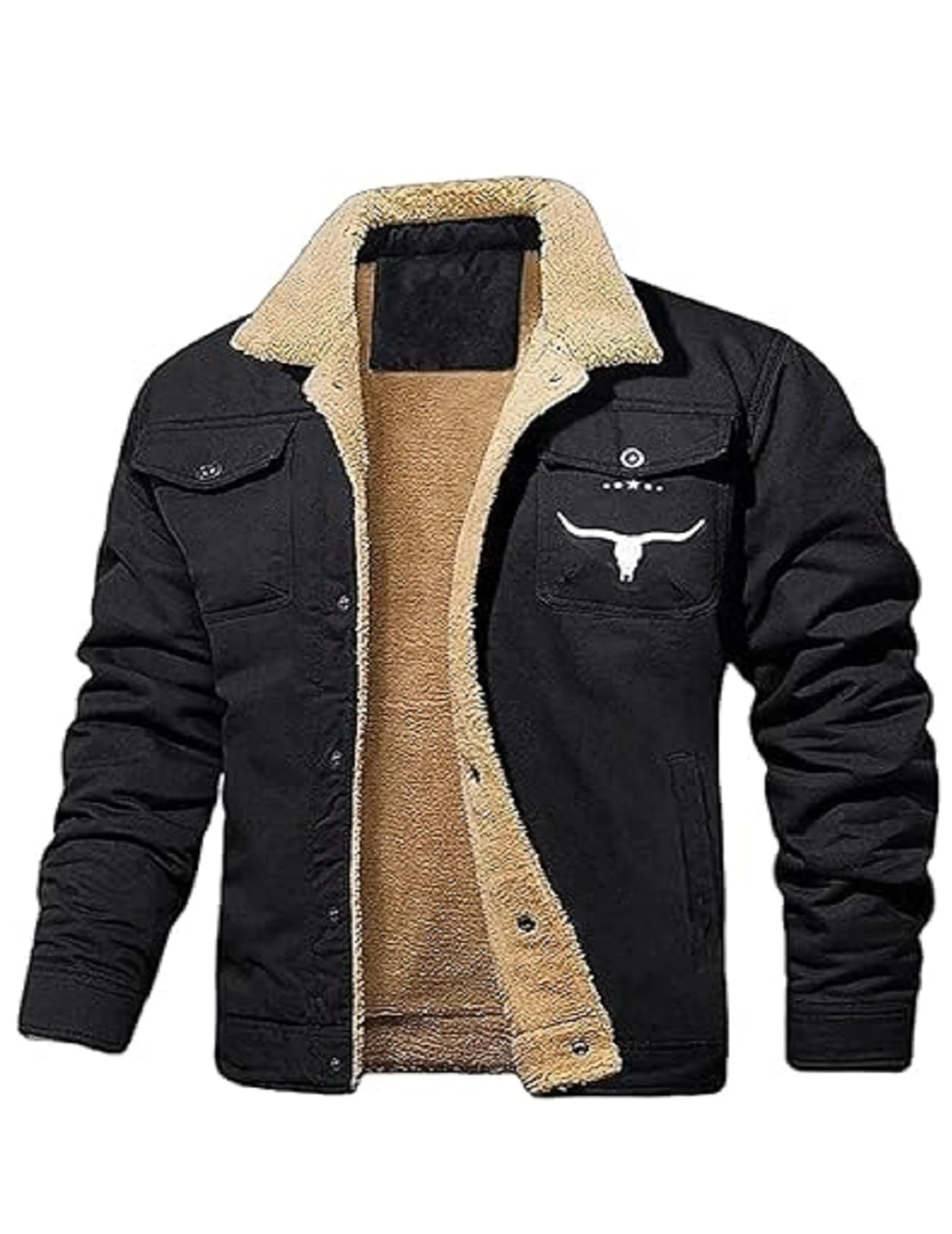 Heren retro westerse winter warme fleece gevoerde jas cargo jassen cowboy jas jas